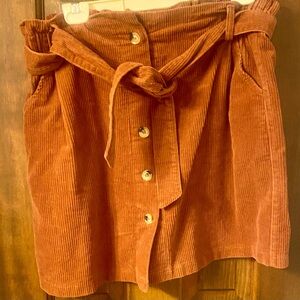 Orange Corduroy Button Down Skirt